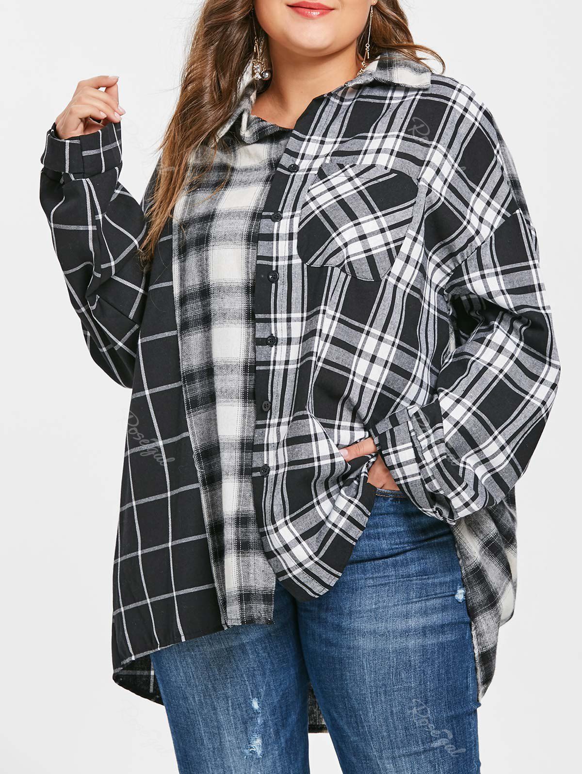 

Plus Size Drop Shoulder Tartan Shirt, Black