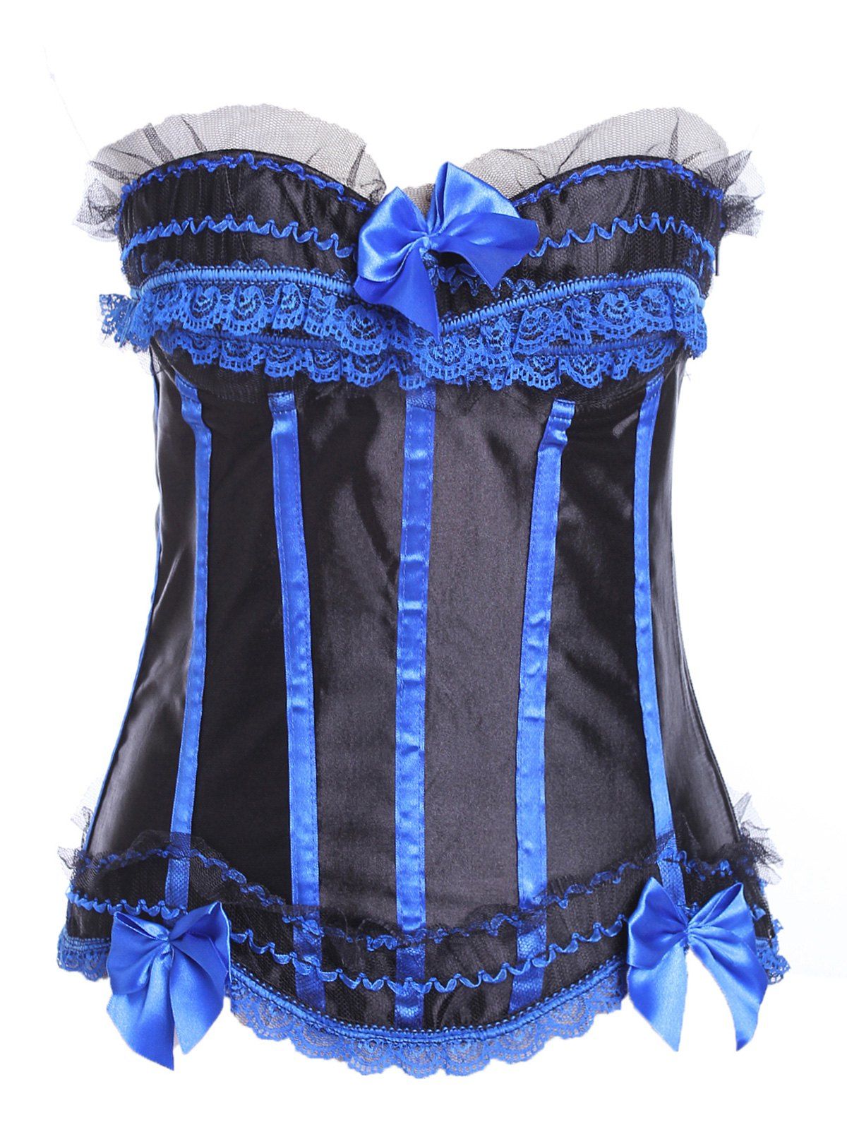 

Lace Insert Zip Up Striped Corset, Blue