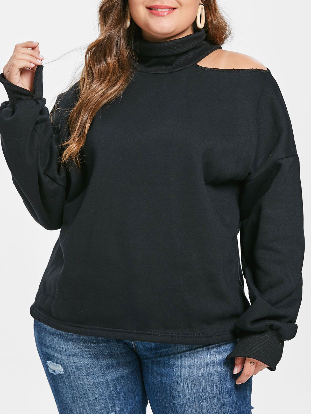 

Plus Size Cut Out High Neck Sweatshirt, Black