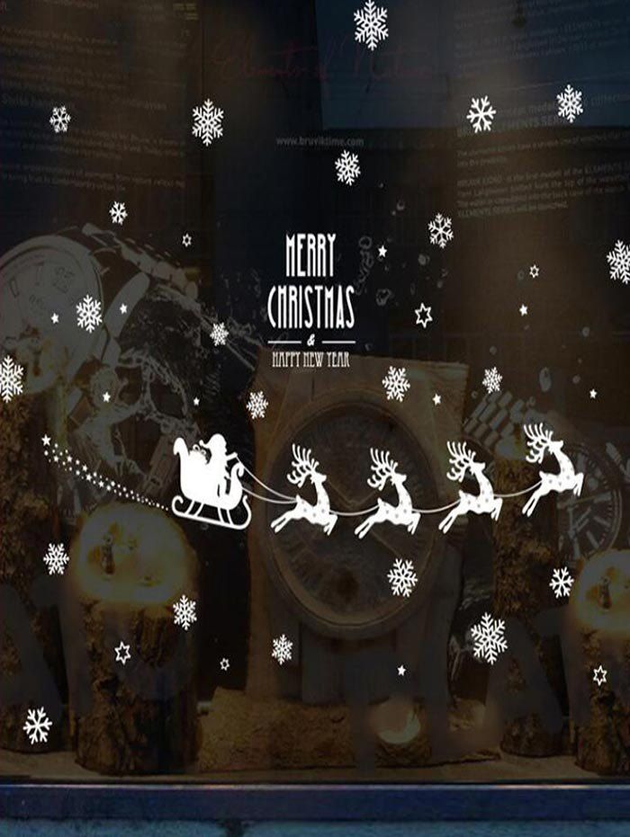 

Merry Christmas Snowflake Deer Removable Wall Sticker, White