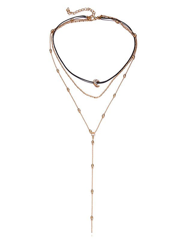 

Layered Moon Pattern Pendant Necklace, Gold