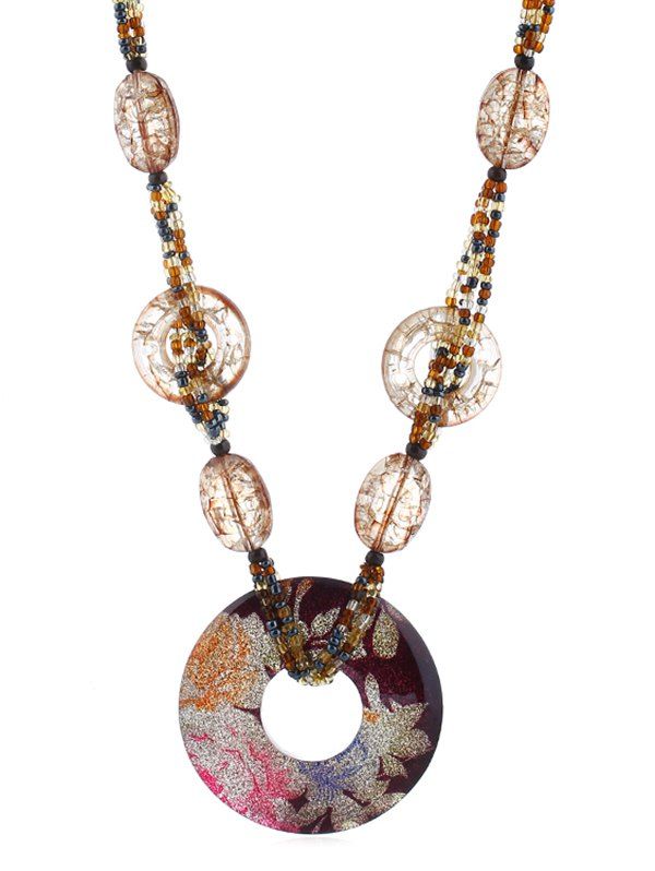 

Round Shape Floral Pattern Beaded Necklace, Multi