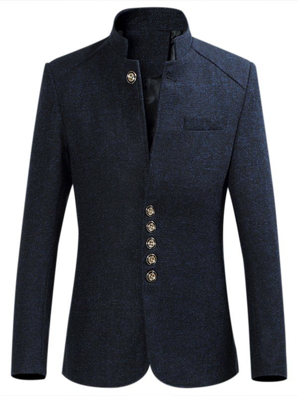 

Stand Collar Single Breasted Coat, Cadetblue