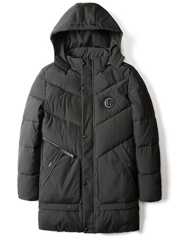 

Letter Applique Padded Hooded Longline Coat, Black