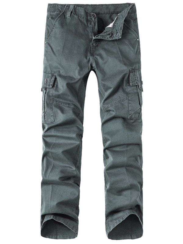 

Solid Zip Up Multi Pockets Cargo Pants, Gray
