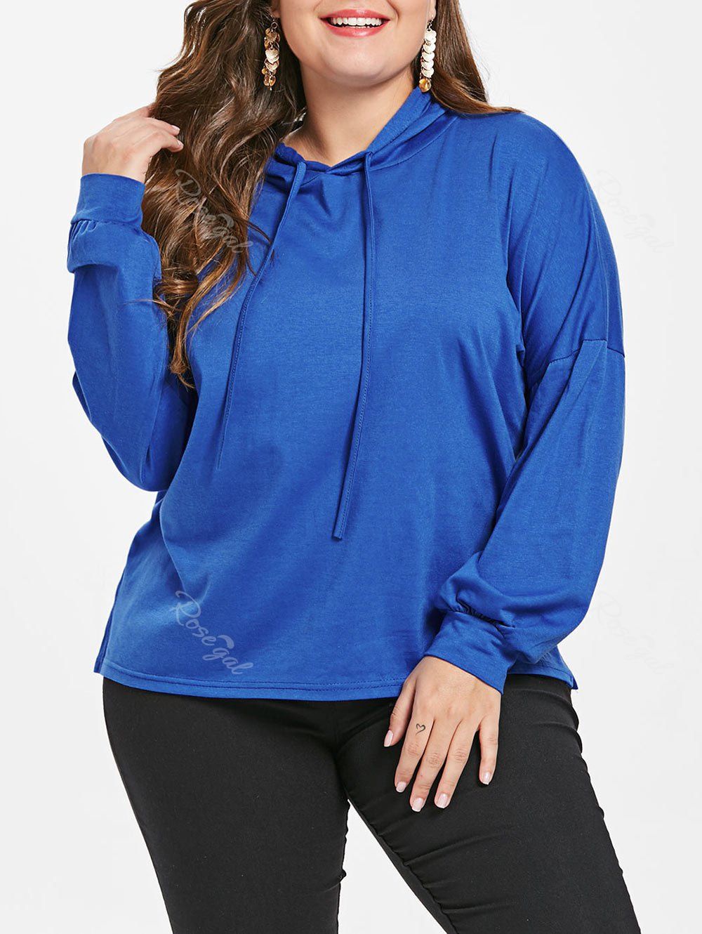 

Plus Size Drop Shoulder Hoodie, Blue