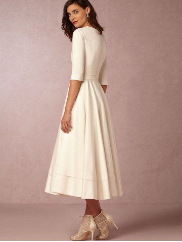 Plunging Neck A Line Mid Calf Dress