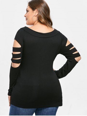 

Plus Size Zippered Ladder Cut Out Tee, Black