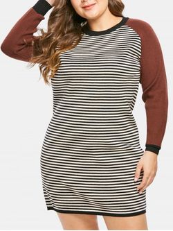 Plus Size Color Block Striped Bodycon Dress - COFFEE - L