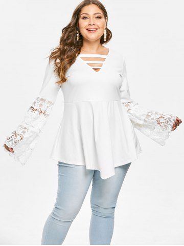 

Lace Panel Plus Size Ladder Cut Out T-shirt, Milk white