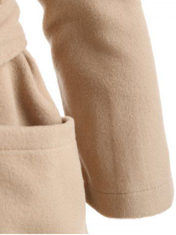 

Lapel Neck Belted Long Coat with Pockets, Khaki