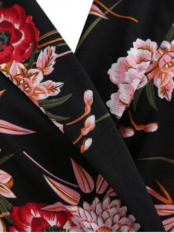 

Floral Print Surplice Bodysuit, Black