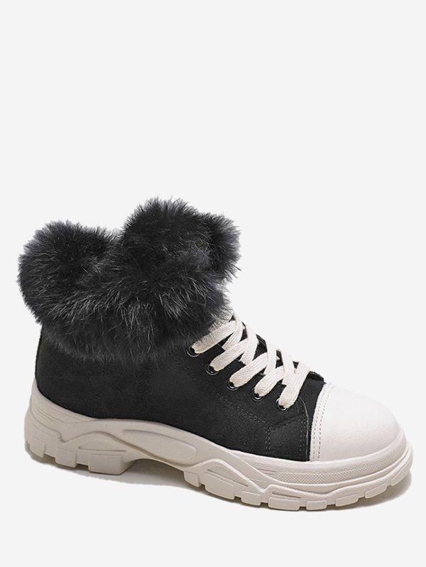 

Faux Fur Lacing Leopard Platform Sneakers, Black