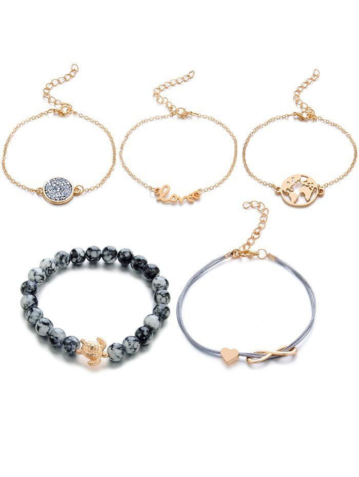 

Love Heart Infinite Beaded Bracelets Set, Gold