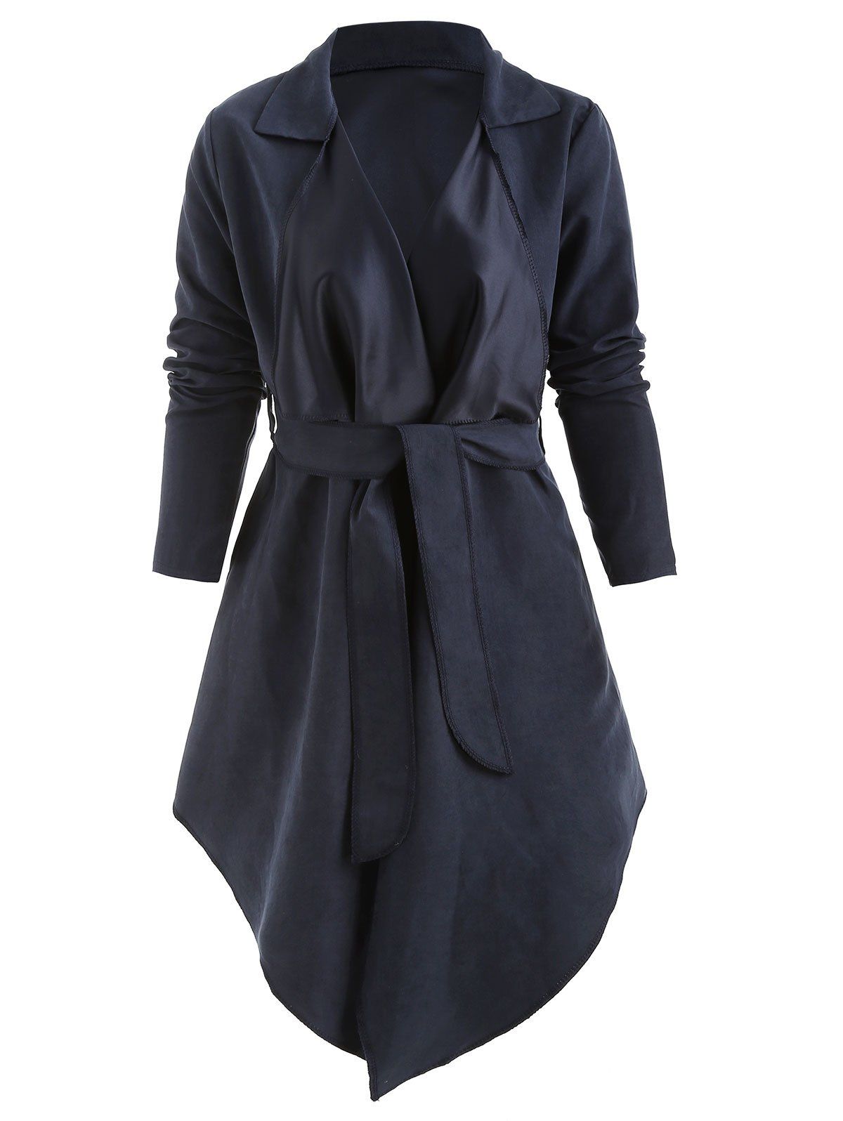 

Faux Suede Asymmetrical Wrap Coat, Midnight blue