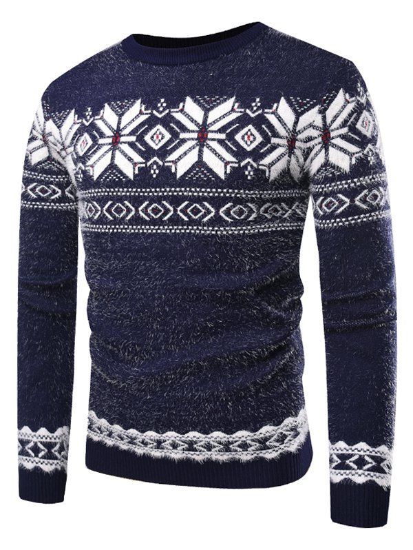 

Casual Snowflake Geometry Print Sweater, Dark slate blue