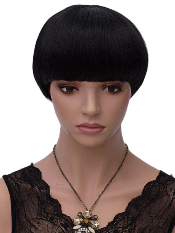 

Short Full Bang Straight Mushroom Synthetic Wig, Black