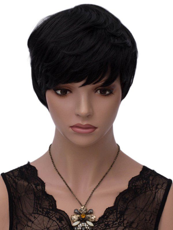 

Oblique Bang Short Capless Straight Synthetic Wig, Black