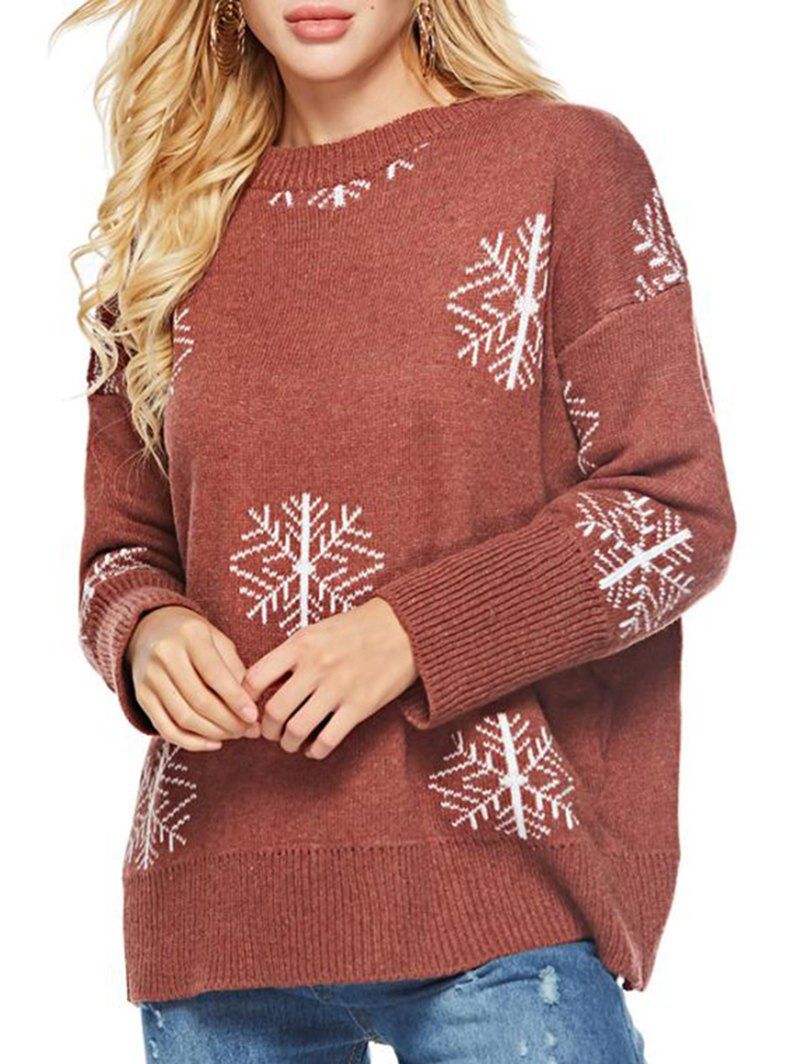 

Christmas Snowflake Drop Shoulder Sweater, Chestnut