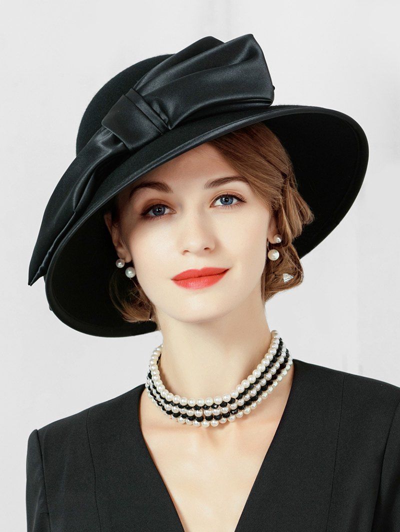 

Retro Large Bowknot Tea Party Hat, Black