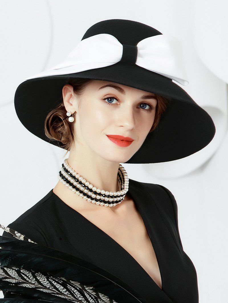 

Large Bowknot Front Oversized Woolen Hat, White