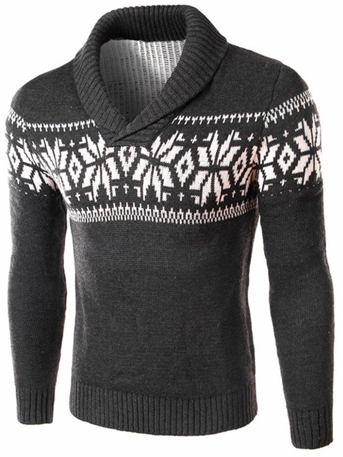 

Winter Snowflake Shawl Collar Sweater, Carbon gray