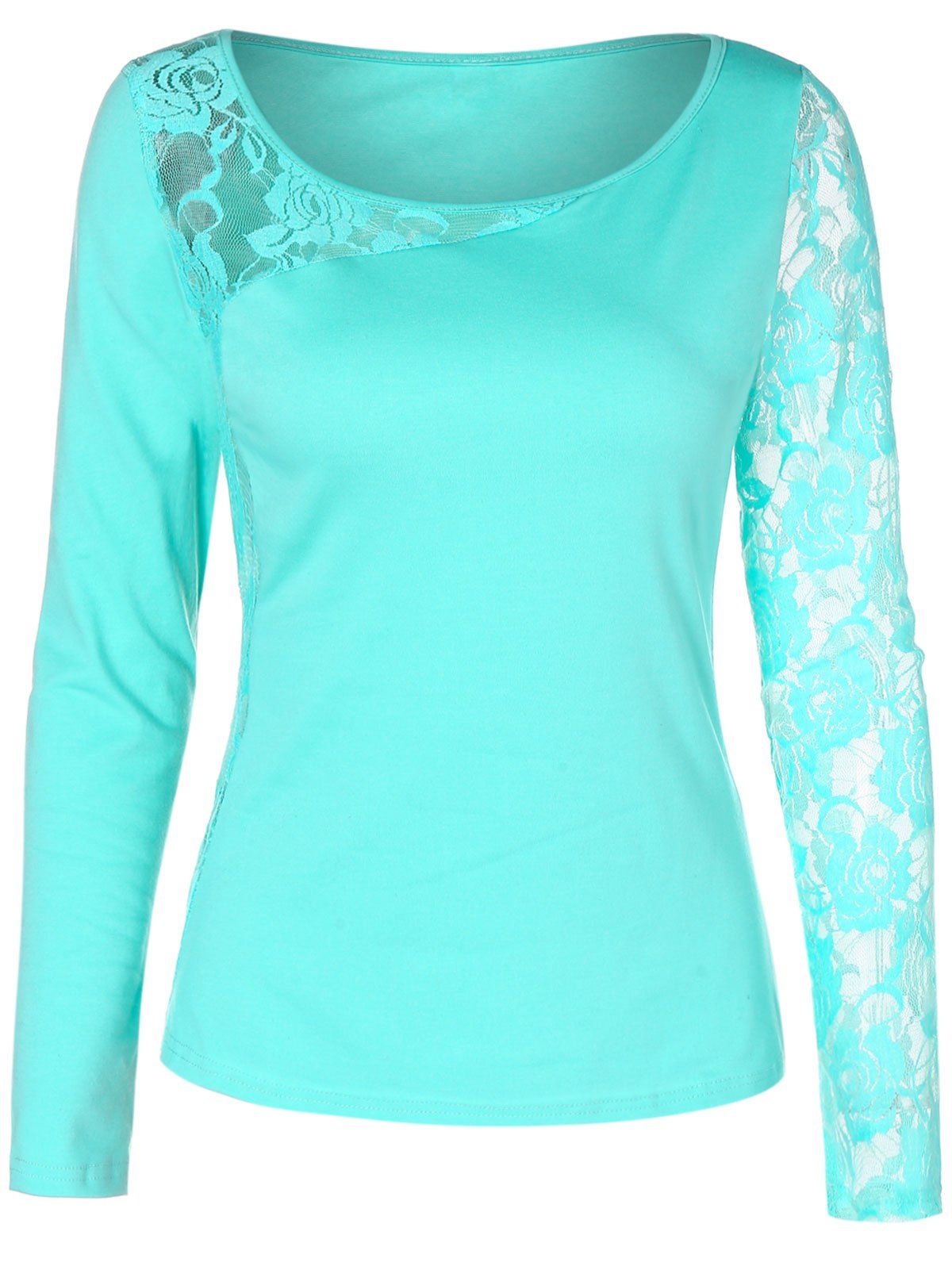 

Floral Lace Insert Tee, Light aquamarine