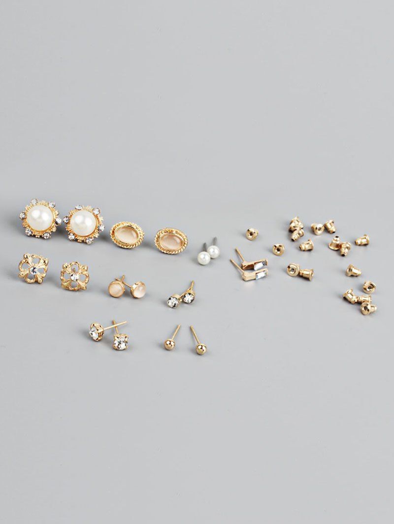 

Floral Printed Rhinestone Earrings Set, Gold