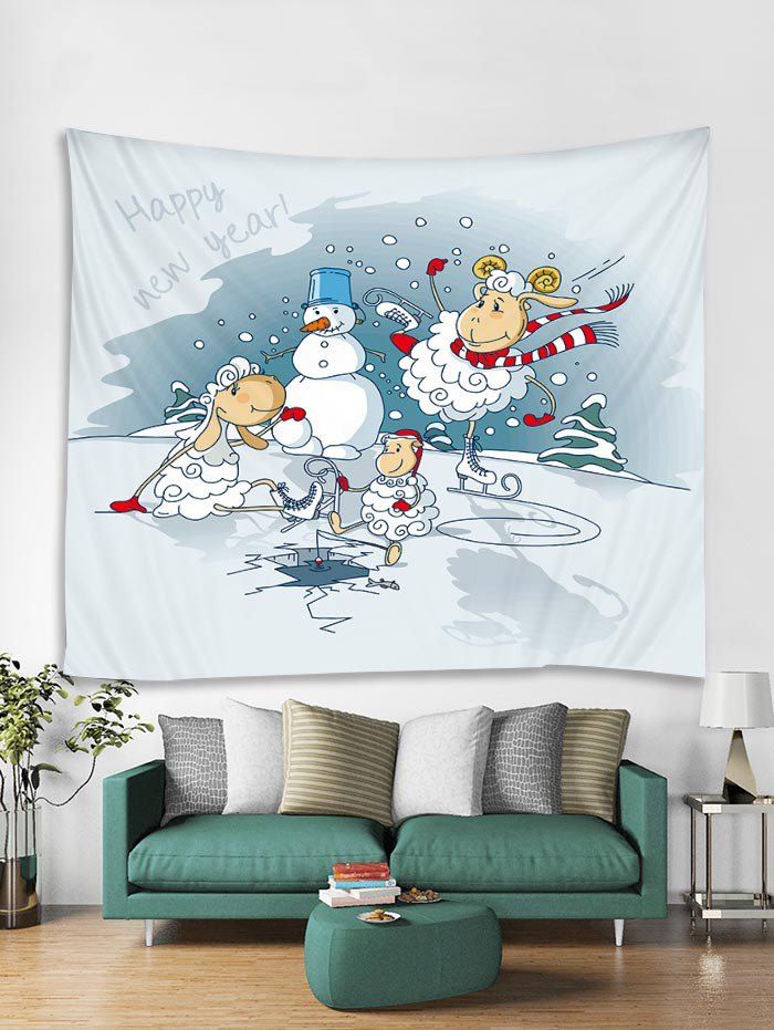 

Skating Sheep Christmas Snowman Tapestry Art Decoration, White