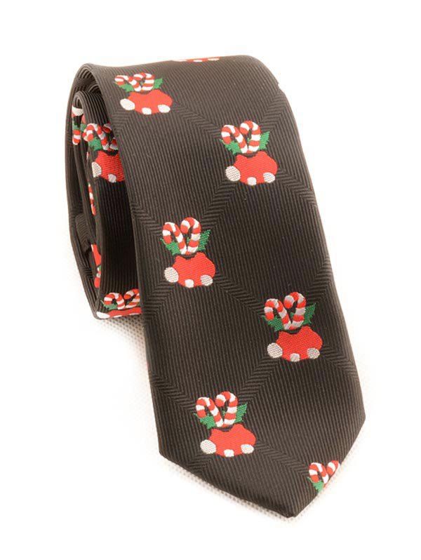 

Christmas Cane Decorative Silky Necktie, Black
