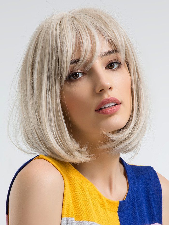 

Short See-through Bang Straight Bob Capless Synthetic Wig, Warm white