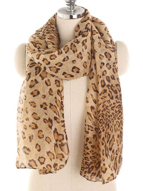 

Lightweight Leopard Print Long Scarf, Caramel