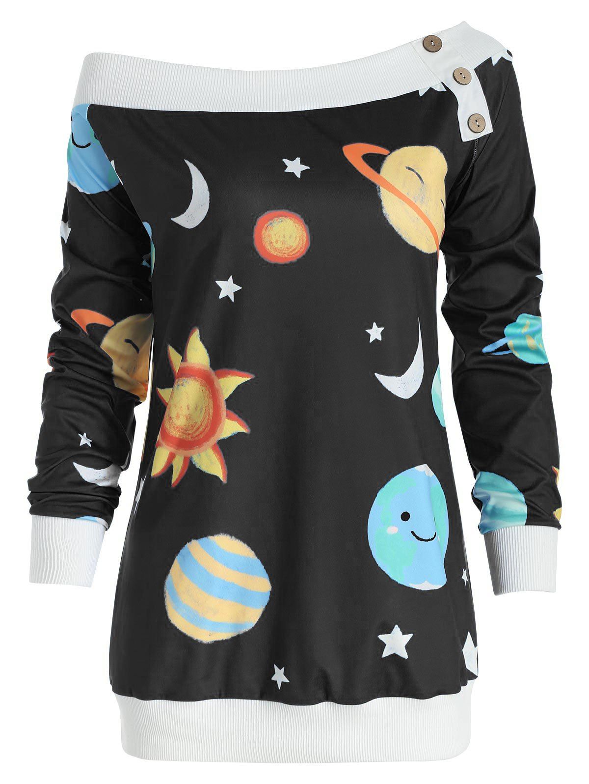 

Sun and Moon Print Skew Neck Sweatshirt, Black