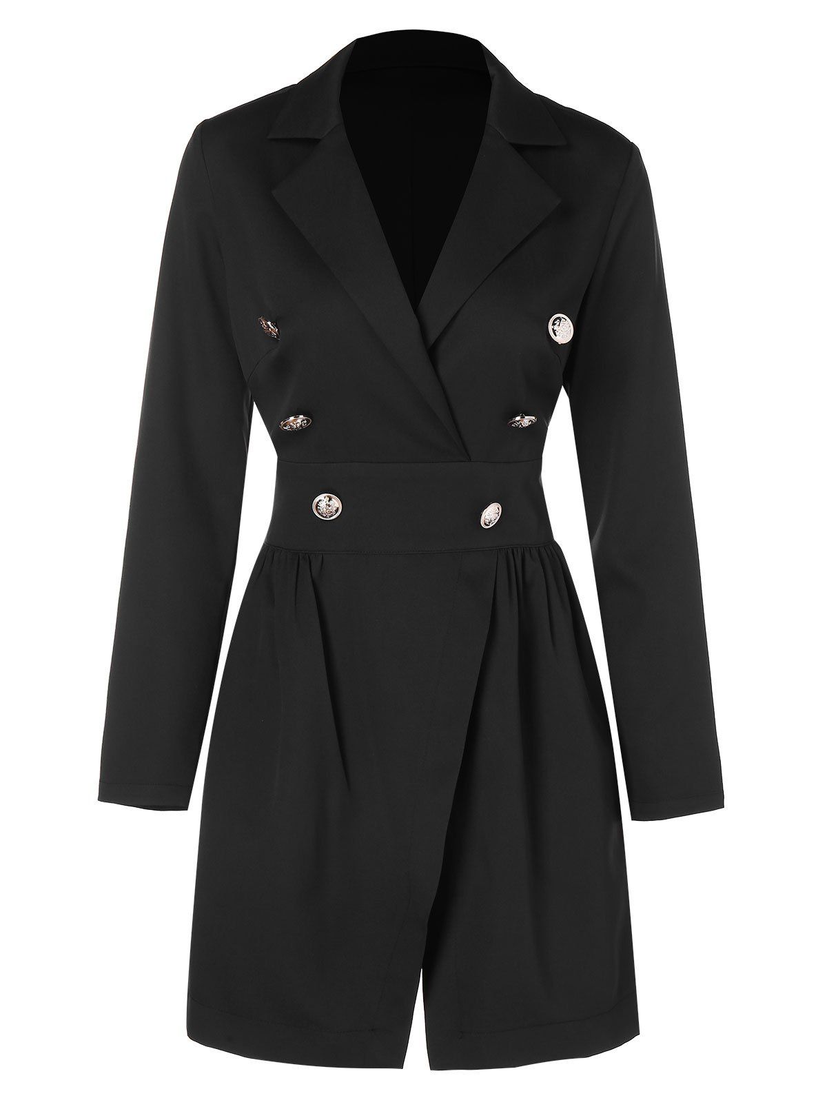 

Lapel Buttons Blazer Dress, Black