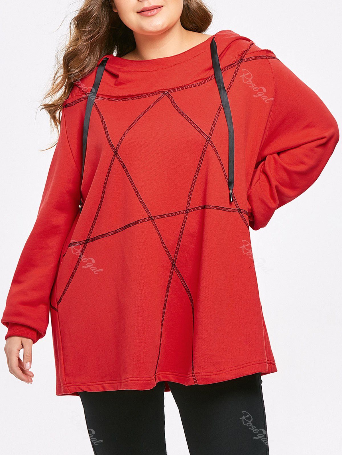 

Plus Size Drawstring Star Print Hoodie, Ruby red