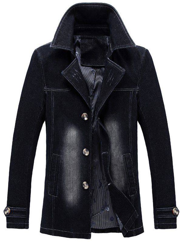 

Lapel Collar Button Up Denim Coat, Black