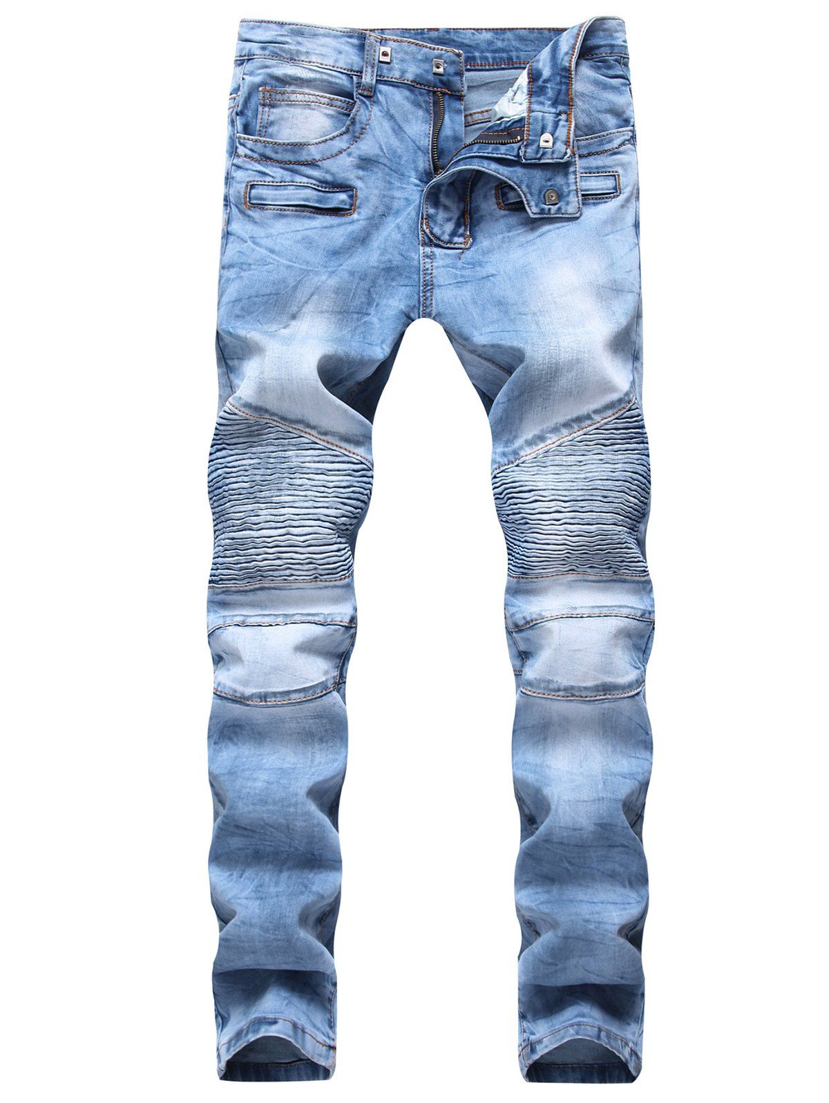 

Zipper Embellished Stretchy Jeans, Light blue