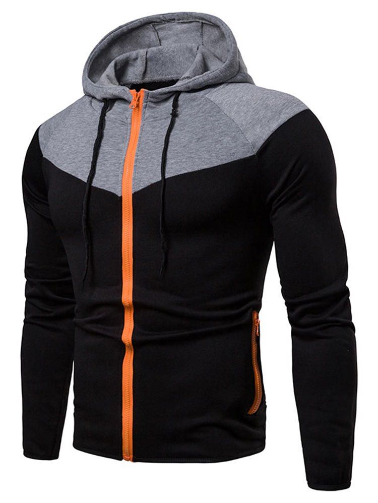 

Color Block Loose Fleece Zip Up Hoodie, Black