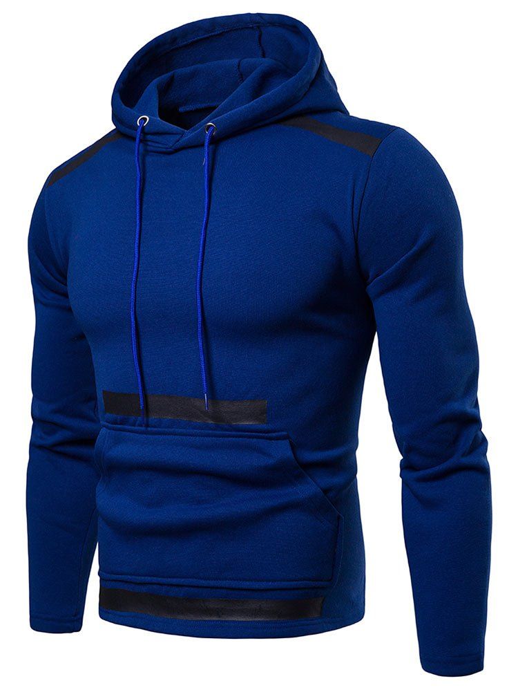 

Stripe Print Pouch Pocket Pullover Fleece Hoodie, Blue