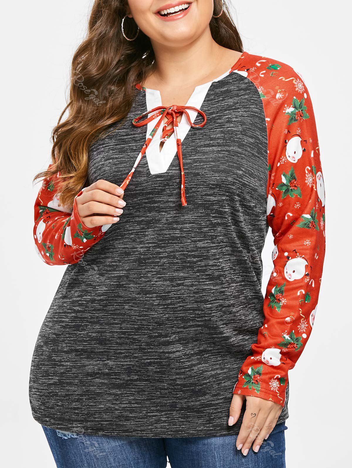 

Plus Size Printed Marled Christmas Tee, Dark slate grey