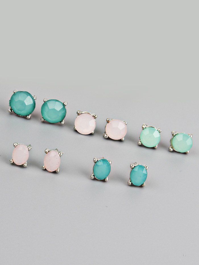 

Faux Crystal Round Shape Stud Earrings Set, Multi-a