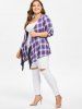 Plus Size Open Front Plaid Coat with Fringed -  
