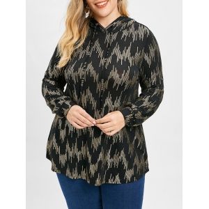 

Sequin Print Plus Size Drawstring Hoodie, Black