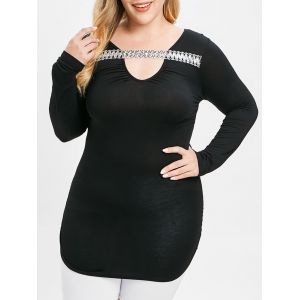 

Plus Size Sequined Cut Out Tee, White