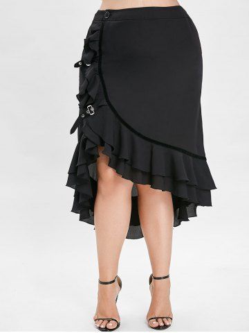 

Plus Size High Low Maxi Skirt with Flounce, Black