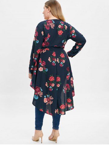 

Plus Size Plunge High Low Floral Maxi Blouse, Deep blue