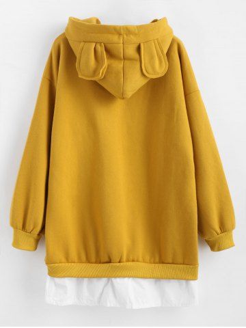 

Plus Size Drop Shoulder Drawstring Tunic Hoodie, Yellow