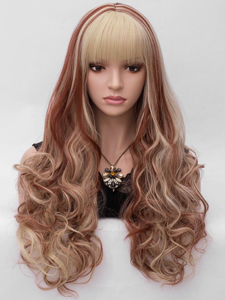 

Long Full Bang Highlight Wavy Cosplay Synthetic Wig, Multi