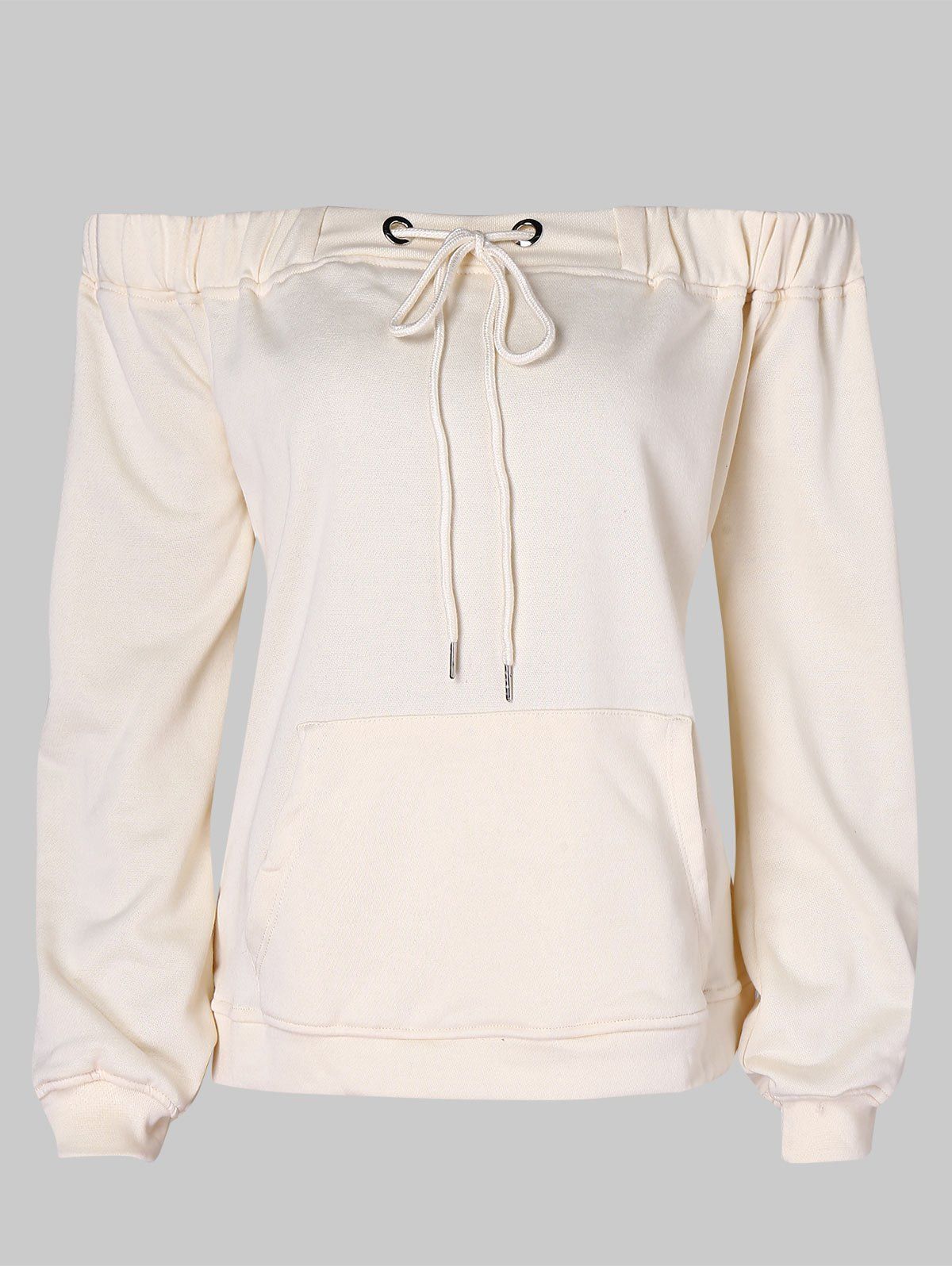 

Bare Shoulder Kangaroo Pocket Sweatshirt, Beige