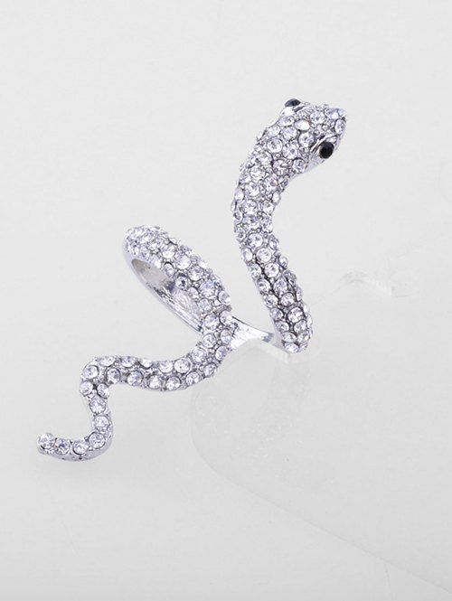 

Artificial Crystal Snake Design Cuff Ring, Silver